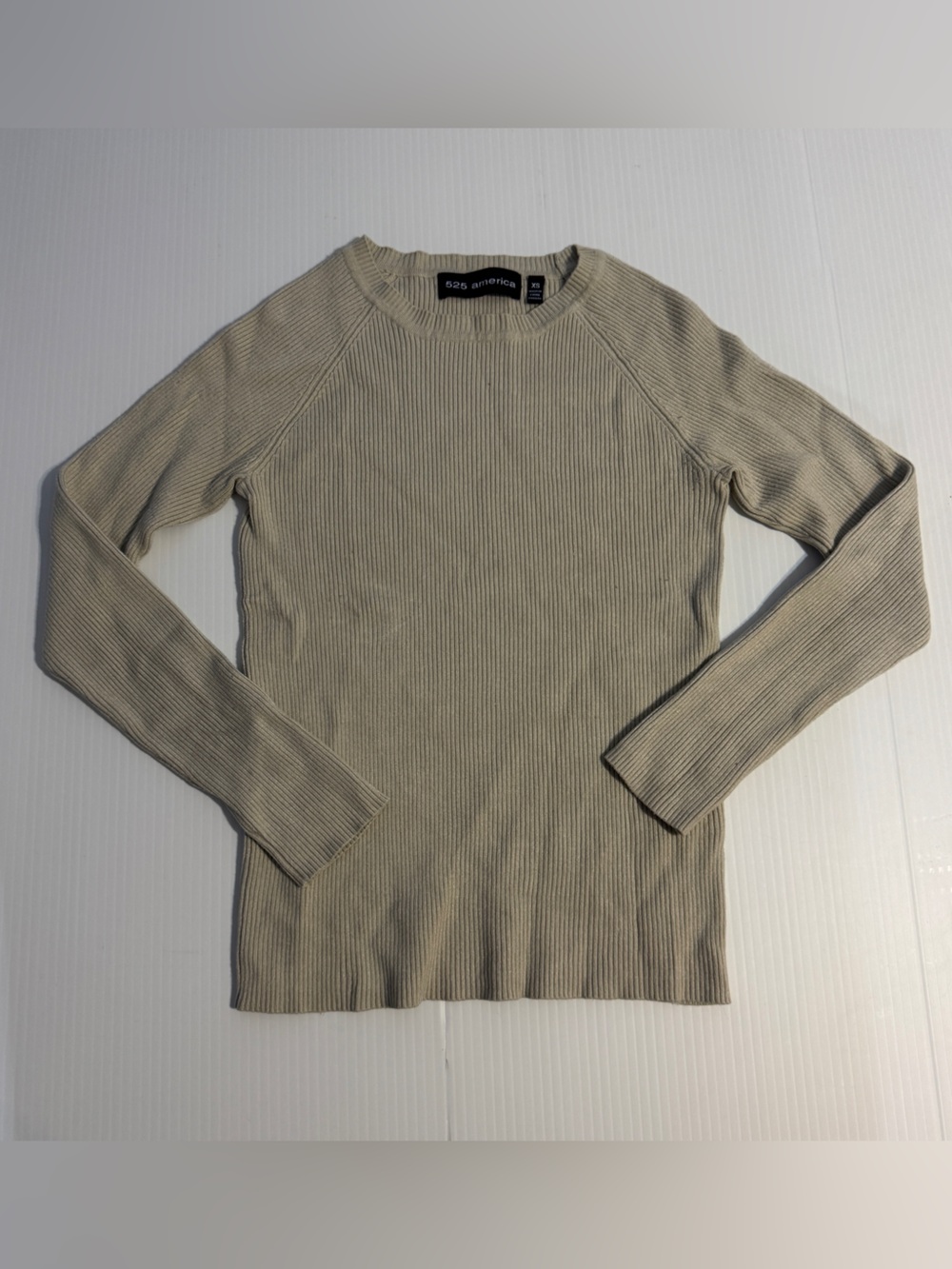 525 America Rib Knit Crewneck Sweater XS Beige Minimalist Quiet Luxury Top Tee